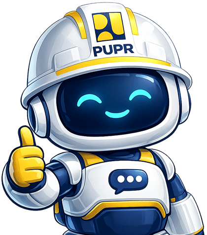 Maskot SiPandai, robot berhelm proyek PUPR, mengacungkan jempol
